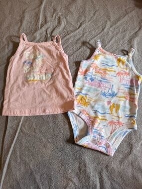 Carters Baby Girls  Beach Size 6 Months Multicolored Snap With Matching Tank